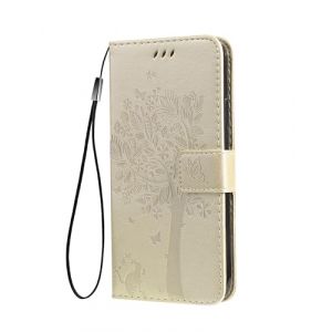SEAHAI Coque pour Honor X5C Plus Etui Portefeuille, Joli R&eacute;tro Feuilles et Chat Emboss&eacute;e Premium PU Cuir Housse Flip Cover, &Eacute;tui Antichoc Case, Or (Liner-EU, neuf)