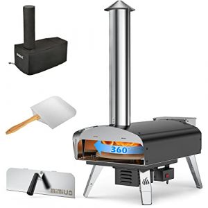 Mimiuo Four à Pizza Noir au Charbon de Bois pellets, Four à Bois Premium pour Jardin avec système de Rotation Automatique, avec Pelle et Pierre à Pizza (Tisserie W-Oven Series) (Onlyfire Store, neuf)