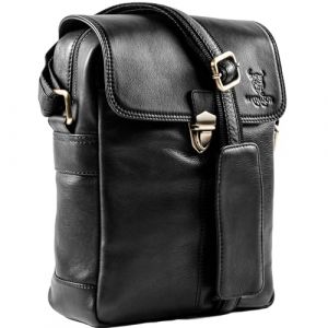 MATADOR Sacoche Homme Bandouliere en Cuir Véritable avec Poche tablette ou ordinateur portable | Sac Bandoulière Homme Fait Main Grande Capacité | Pochette Homme Voyage Sacs Bandoulière | Nappa Noir (MATADOR LEDER "The German Brand", neuf)