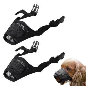 OUDQFCJ 2 Pi&egrave;ces Museli&egrave;re pour Chiens Museli&egrave;re Souple R&eacute;glable pour Chiens Respirant Museli&egrave;re en Nylon pour Chiens Museliere Anti-Aboiements et Anti-Morsures Museau d'Entra&icirc;nement (Noir, Petit) (Mapico, neuf)
