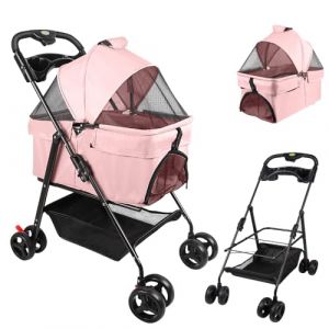 OHMG 3-en-1 Poussette Pliable pour Chien Chat avec Panier de Rangement,4 Roues,Poussette Chiens Tout Terrain,L&eacute;ger et Pratique Amovible (jusiZL, neuf)