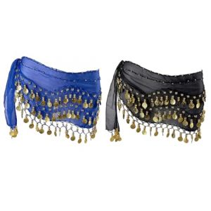 Hitopin Ceinture Danse Orientale Femme, 2 Pi&egrave;ces Jupe de Danse du Ventre, Foulard de Hanche de Danse du Ventre, Costume de Danse du Ventre, Jupe Ceinture Monnaie, pour Performance,Danse (Noir, Bleu) (ShenzhenShiHaiTuoPinKeJiYouXianGongSi, neuf)