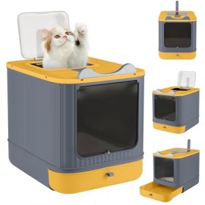 Bac &agrave; Liti&egrave;re pour Chat Grand Volume avec Pelle, Caisse et D&eacute;odorant, PP, 44.5 * 36.5 * 34.5cm, Jaune (Willanmd, neuf)