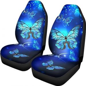 Xoenoiee Housse de siège de voiture universelle en tissu polyester avec crochet fixe pour petites voitures, camions et camionnettes Motif papillon Bleu (周口德梁商贸有限公司, neuf)