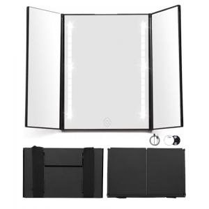 Xespis Miroir 360 Lumineux, Miroir Coiffeur avec LED, Miroir 3 Faces, Pliable et Hauteur Réglable, avec Miroir Grossissant 10X, Miroir 360 Coiffure Homme/Femme, pour Coiffure, Rasage, Maquillage (VASILCA MOCHO S.R.L., neuf)