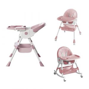 XUANYU 6 en 1 Chaise Haute Evolutive pour Bébés et Enfants, Chaise à Manger Confortable avec Hauteur en 2 Positions, Chaises Haute avec Roues Universelles (Rose-blanc B) (XUASHW, neuf)