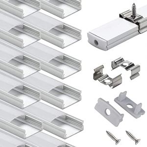 Profilé Aluminium LED - 10x1mètre Aluminium Profilé U-forme pour Bandes à LED, Compact Finition Professionnelle avec Blanc Laiteux Couvercle,Embouts,Clips de Montage en Métal (StarlandTech, neuf)