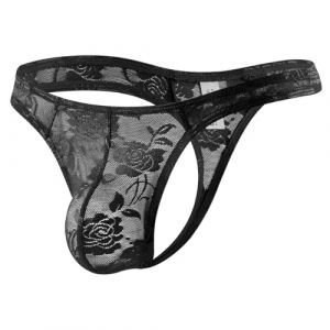 Casey Kevin String Homme Dentelle, Transparent sous-vêtements Sexy Slips Taille Basse Strings Tanga, Noir, XXL (Casey-Kevin, neuf)