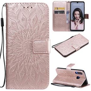 MHHQ Coque pour Huawei P30 Lite, Housse en Cuir &agrave; Rabat Flip Case Portefeuille Etui de Protection Fermeture Magn&eacute;tique Support Bumper Antichoc Motif Fleur Etui Case Cover - Or Rose (mhhq, neuf)
