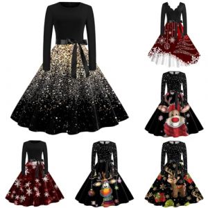 NaLatia Robe No&euml;l Femme Chic Robe Moche Impression No&euml;l Robe Robe De No&euml;l Femme Grande Taille Robe Noel Femme Chic et Elegante Robe De M&egrave;re No&euml;l Cocktail Costume Sapin De No&euml;l (GUnakd, neuf)