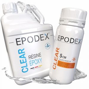 Kit r&eacute;sine &eacute;poxy ECO+ EPODEX | R&eacute;sine &eacute;poxy transparente pour des coul&eacute;es jusqu&rsquo;&agrave; 5 cm | Kit de r&eacute;sine de coul&eacute;e avec ou sans pigments de couleur | Pour table rivi&egrave;re, lampe, hautes coul&eacute;es et plus (EPODEX, neuf)