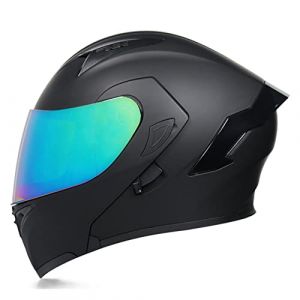 Woljay Casque intégral du visage moto casque modulaire Casque moto intégrée double visière pour adultes hommes femmes cyclomoteur DOT ECER22-05 (Matte Black-Multicolor Visor,M) (Woljay Trading, neuf)