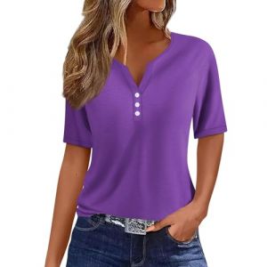 Chemisiers Et Blouses Femme, Chemisier Femme Chic Et éLéGant Manches Courtes Sexy ÉTé Grande Taille DéContractéE Chemisier Femme Haut Femme Chic Et Elegant Blouse Femme(A Violet,3XL) (LOAMD, neuf)