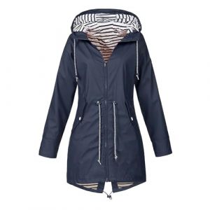 Raincoat Blousons Femme de Pluie Pluie a Capuche Bleu fonc&eacute; Automne Impermeable Pliable Long Cir&eacute; Imperm&eacute;able Doubl&eacute; Polaire Manteau Mi Saison Petit Longue Veste de Ski Femme Bleu fonc&eacute; XXL (MOKBAY, neuf)
