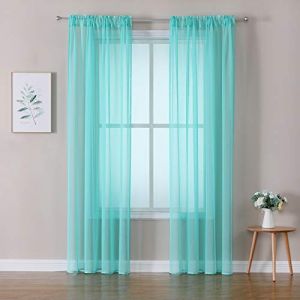 MIULEE 2 Panneaux Rideaux Voilages Tissu Polyester Doux Semi-Transparent Couleur Pure Voilage de Fen&ecirc;tre Lisse &Eacute;l&eacute;gant Chaleureux pour Chambre Salon Tige de Poche 140x245cm Turquoise (MIULEE HOME, neuf)