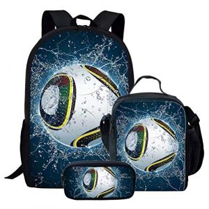 Chaqlin Eau Football Ballon de Football Imprimer Garçons Filles Sac À Dos Scolaire Cartable avec Boîte À Lunch Etui Stylo 3 en 1 (chaqlin, neuf)