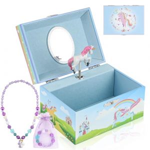 hombrima Bo&icirc;te &agrave; bijoux de musique, bo&icirc;te de r&eacute;ception de bijoux de musique avec jeu cadeau de ballerine tournante pour filles enfants filles (Bleu-cheval) (AnYing EU, neuf)