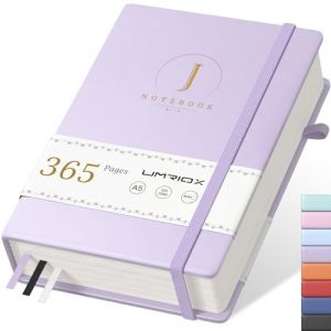 Umriox Carnet de notes lignées au format A5, couverture rigide, en cuir épais, 100 g/m², 32 pages perforées pour journal de travail quotidien, 14,5 x 21 cm, violet (Riomio, neuf)