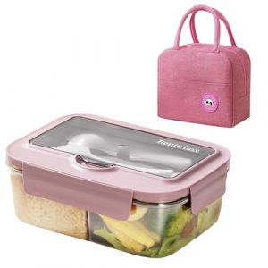 BRYN Bento Lunch Box Micro Ondable avec Sac Isotherme Repas, 1400Ml Boite Repas avec 3 Compartiments et Couverts, Boite &agrave; Lunch pour Pique-Nique, Travail, &Eacute;coles, Camping et Fitness (Rose) (Bryn Home, neuf)