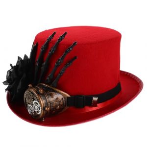 Housoutil Chapeau Steampunk Rouge pour D&eacute;guisement Halloween Unisexe avec Lunettes Monocle Ornements Gothiques Plumage et Roses Haut-de-Forme Cosplay Victorien pour F&ecirc;tes &agrave; Th&egrave;me et (Entertainment First, neuf)