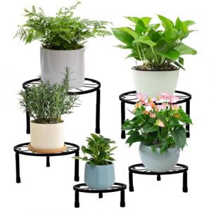 Byfoyif 5 Pcs Support Plantes Intérieur en Fer Forgé, Tabouret Plante sur Pied 5 Tailles, Support Pot de Fleur Rond Antique, Repose Plante Balcon Noir, pour Salon Chambre à Coucher Jardin Terrasse (DANITEKS, neuf)