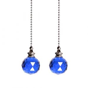 TopHomer Lot de 2 cordons de traction en forme de boule de cristal pour ventilateurs de plafond, 30 mm de long, pour lampe de salle de bain et WC Bleu (TopHomer, neuf)