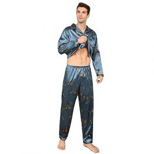 RuanMM Ensemble de pyjama pour homme en satin soyeux, haut &agrave; manches longues et pantalon long, v&ecirc;tement de nuit soyeux pour homme (3XL, papillon), papillon, 5XL (Shanghai PinShan Industrial Co., Ltd., neuf)