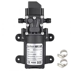 VerRich Pompe à Membrane, Pompes à Eau 12V 70W 6 L/Min 0.9MPA 131 PSI avec pressostat (VerRich, neuf)