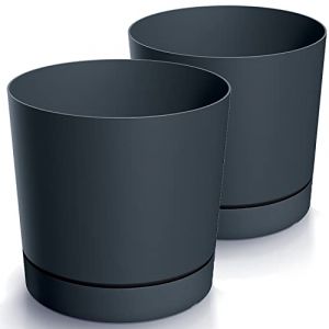Tymar Pot de Fleur avec Soucoupe, Lot de 2 Pots de Plantes décoratifs en Plastique, Forme Ronde Moderne pour l'intérieur (ø 30 cm, (2pack) Graphite) (Tymar, neuf)