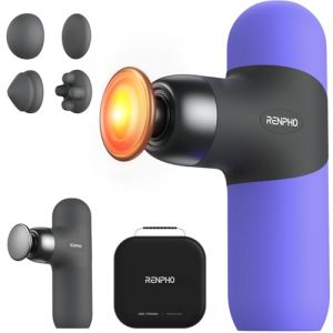 RENPHO Mini pistolet de massage thermique avec fonction chauffante, mini pistolet de massage portable &agrave; percussions tendance, avec coques en silicone color&eacute;es, taille de voyage avec sac de transport, (RENPHO LIMITED, neuf)