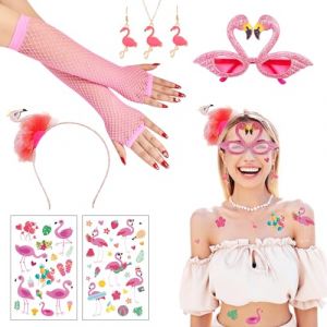 NebulaGlam 7 Pièces Deguisement Flamant Carnaval Femme, Costume de Flamant Rose, Accessoires de Flamant, Serre-tête, Lunettes, Boucles d'oreilles Flamant Rose, pour Carnaval,Fête de Thème du Flamant (JoeGoods, neuf)