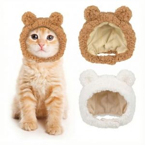 YAPKOLV Ensemble Hiver Amusant 2 Pi&egrave;ces Bonnet en Peluche R&eacute;glable pour Chats et Chiots Accessoires de Costume pour Animaux (marron et blanc) (MA SHIJIE UK SHOP, neuf)
