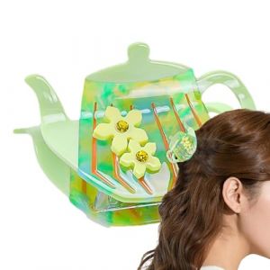 Pince &agrave; cheveux en forme de th&eacute;i&egrave;re, pince &agrave; cheveux antid&eacute;rapante, petites pinces &agrave; cheveux pour femme, accessoires mignons pour filles, cadeau, int&eacute;rieur, ext&eacute;rieur, voyage, maison, vert, color&eacute; (rainka, neuf)