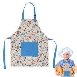 HERCHR Tablier de Cuisine Enfant, Tablier Réglable en Coton avec 2 Poche pour Filles Garçons, Cuisson Peinture l'artisanat, 3 à 8 Ans (KnowStoree, neuf)