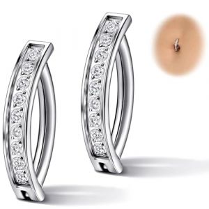 ZKGYUS 2pcs Piercing Nombril Anneaux pour Femmes Acier Inoxydable Anneau De Nombril CZ Courb&eacute; Invers&eacute; Anneau de Nombril Barbell Corps Piercing Bijoux (VLAD SHOP ADV, neuf)