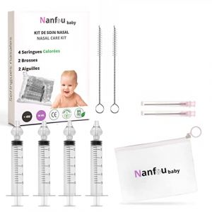 Seringue Nasale Bebe 10ml | Mouche Bebe avec embout en silicone souple | Seringue Mouche Bebe Pour Serum Physiologique 10ml | Kit Soin Nasal 4Pcs brosse pipette trousse| Sans BPA | Cadeau naissance (SQRL STORE, neuf)