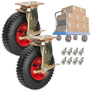 Roulettes Pivotantes 2pcs, Industrielle Pneu Gonflable &Oslash; 200/250mm, Roues En Caoutchouc, Rotation De 360 &deg;, Doubles Roulements, Roues De Remplacement Avec Plateau Sup&eacute;rieur Et Freins (Ren Zhensan, neuf)
