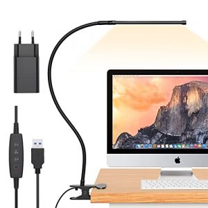 iZELL Lampe de Bureau LED Noir à 77 LED, 3 Températures de Couleur et 10 Niveaux de Luminosité, Col de Cygne Flexible de 70 cm, Pince Stable, Alimentation USB, Plastique ou Polycarbonate (iZELL-FR, neuf)