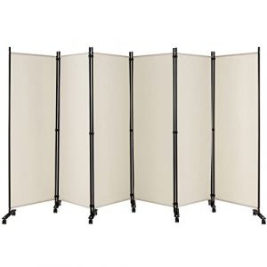 GOPLUS Paravent Pliable 6 Panneaux avec Roues, Brise Vue Intérieure et Extérieure avec Support en Métal,Paravent de Chambre Retractable 334,5x172CM, pour Salon, Chambre, Hôpital (Beige) (Augenstern24, neuf)