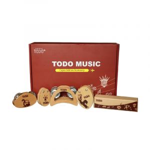 TODO Kit de percussion pour batterie cajon – Comprend un jingle stick, un tambourin à pied, 2 castagnettes et des coussinets antidérapants (TODO MUSIC Europe, neuf)