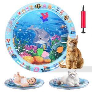 Tapis d'eau Gonflable Épaissi pour Chats,Tapis Eau Chat, Tapis Jeu Chat, Sensoriel Interactif Rafraîchissant avec Motif Dauphin Requin Imperméable Été pour Chat, Chien et Bébé (65 x65 cm) (MATERSE, neuf)