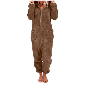 G&eacute;n&eacute;rique Combinaison Pyjama Femme Hiver Chaud Onesie Pilou Pilou Pyjama &agrave; Capuche Grenouill&egrave;re Femme Pyjamas Onesie Tout en Un en Polaire Combinaisons de Nuit Femmes Loungewear V&ecirc;tements S-XXL (YUYUEJUE, neuf)