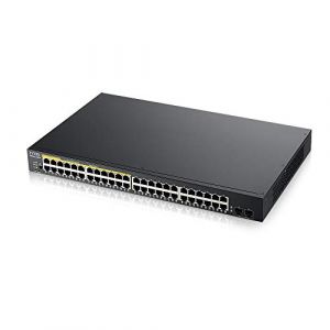 Zyxel Commutateur Switch 48 Ports Gigabit PoE | Gestion Intelligente | Montage en Rack | 48 ports PoE+ avec une Puissance de 170 Watts et 2 Ports SFP | VLAN, IGMP, QoS [GS1900-48HP] (MNVS, neuf)