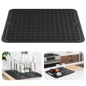 OSDUE Tapis Egouttoir Vaisselle, 40x 50 CM Tapis de S&eacute;chage Vaisselle en Silicone, pour &Eacute;gouttoir Vaisselle de Cuisine, Un S&eacute;chage Rapide, R&eacute;sistant &agrave; la Chaleur Antid&eacute;rapant - Noir (Yunnli, neuf)