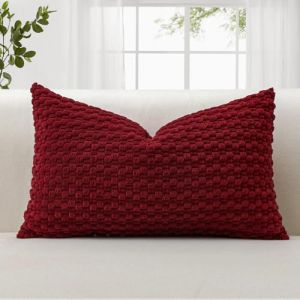 JOTOM Housse de coussin en velours c&ocirc;tel&eacute; doux, 40 x 60 cm, d&eacute;corative, avec texture bulles 3D, pour canap&eacute;, chambre &agrave; coucher, douce, pour d&eacute;coration de la maison (bordeaux) (Jotom Europe, neuf)