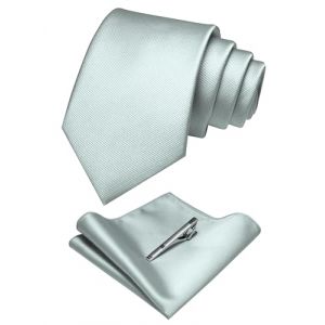 JEMYGINS Cravates de mariage et mouchoir de poche pour homme - Couleur unie - Différentes couleurs, Argent clair/bleu clair/blanc égyptien, M (JEMYGINS Tie Official Store, neuf)