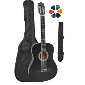 AMROVA Pack Guitare Classique 4/4 (Adulte) avec Sangle et 6 Médiators (Noir) (Amrova FR, neuf)