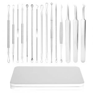 LOPHE Extracteur Points Noirs Professionnel - Kit 15-en-1 Tire Comedon pour Retire Comédons, les Boutons et les Pustules - Kit Extracteur en Acier Inoxydable avec Boite - Soin Visage à Domicile (Botoo, neuf)