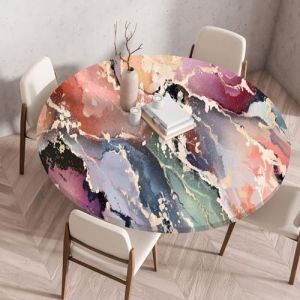 Highdi 3D Nappe Ronde avec Bord Élastique, Nappe de Table Anti-Tache Antidérapante Nappe Jardin Exterieur Protection Table Ronde Extensible pour Cafe Cuisine Fête Table (Pierre H,80cm) (Highdi, neuf)