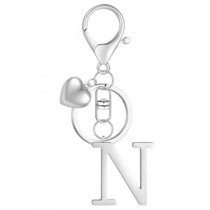MWOOT Porte-cl&eacute;s Lettre Initiale Pendentif, Argent Lettre N Keychains Keyring, Porte Clef Voiture, Initial N Nom Porte-cl&eacute;s Acier Inoxydable.Cadeau Femme Homme Anniversaire (N) (vetpw, neuf)